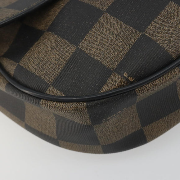 FENDI Pecan Canvas Shoulder Bag PVC Black Brown Auth 196716