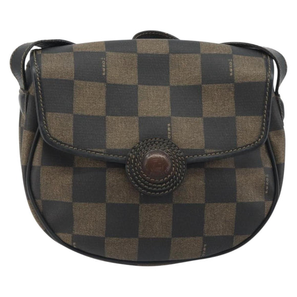 FENDI Pecan Canvas Shoulder Bag PVC Black Brown Auth 196716