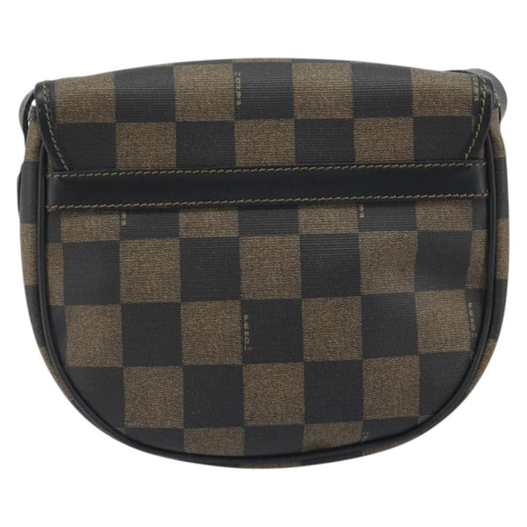 FENDI Pecan Canvas Shoulder Bag PVC Black Brown Auth 196716