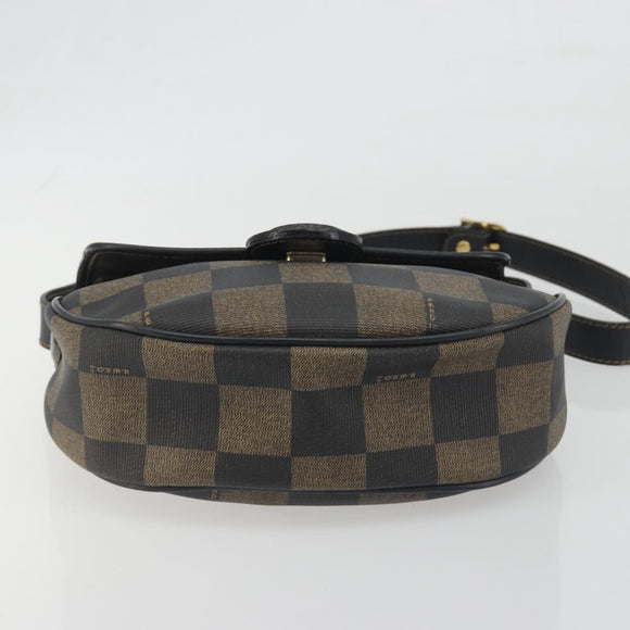 FENDI Pecan Canvas Shoulder Bag PVC Black Brown Auth 196716