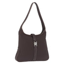 Salvatore Ferragamo Shoulder Bag Canvas Brown Silver Auth 196735A-1