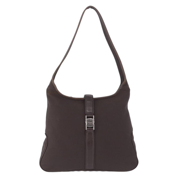 Salvatore Ferragamo Shoulder Bag Canvas Brown Silver Auth 196735A
