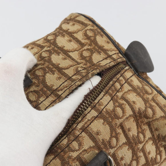 Christian Dior Trotter Canvas Hand Bag Brown Gold Auth 196736