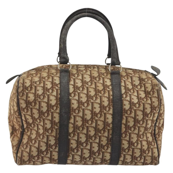 Christian Dior Trotter Canvas Hand Bag Brown Gold Auth 196736