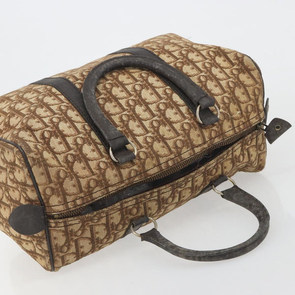 Christian Dior Trotter Canvas Hand Bag Brown Gold Auth 196736