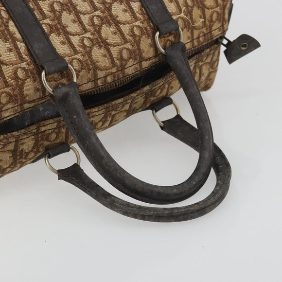 Christian Dior Trotter Canvas Hand Bag Brown Gold Auth 196736