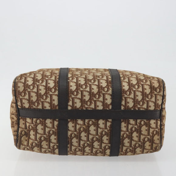 Christian Dior Trotter Canvas Hand Bag Brown Gold Auth 196736