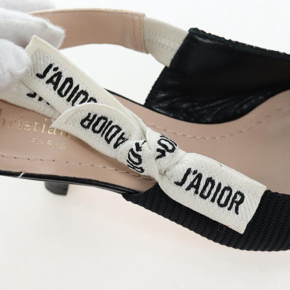 Christian Dior Slingback Pumps Leather Black Auth 196738M