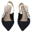 Christian Dior Slingback Pumps Leather Black Auth 196738M-2