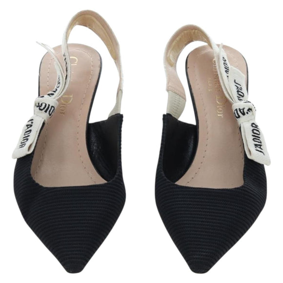 Christian Dior Slingback Pumps Leather Black Auth 196738M