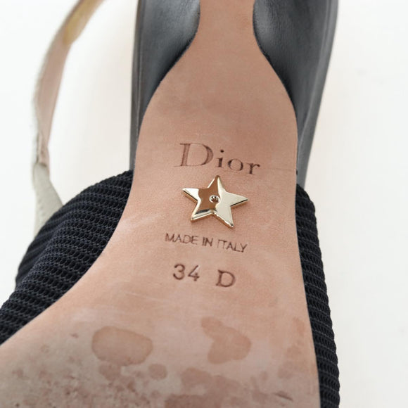 Christian Dior Slingback Pumps Leather Black Auth 196738M