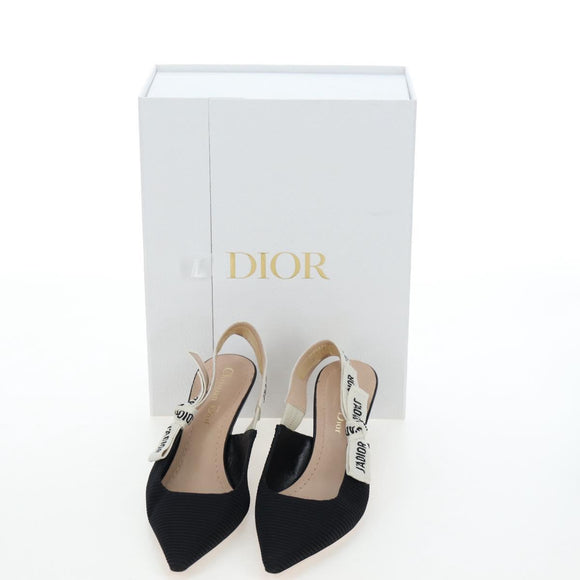 Christian Dior Slingback Pumps Leather Black Auth 196738M