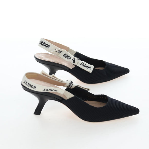 Christian Dior Slingback Pumps Leather Black Auth 196738M