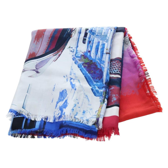 CHANEL COCO Mark Scarf Silk Purple CC Auth 196740V
