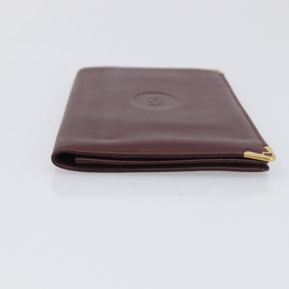 CARTIER Must Line Wallet Leather 4 Set Bordeaux Gold Auth 196752