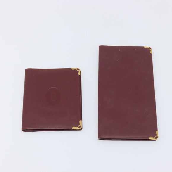 CARTIER Must Line Wallet Leather 4 Set Bordeaux Gold Auth 196752