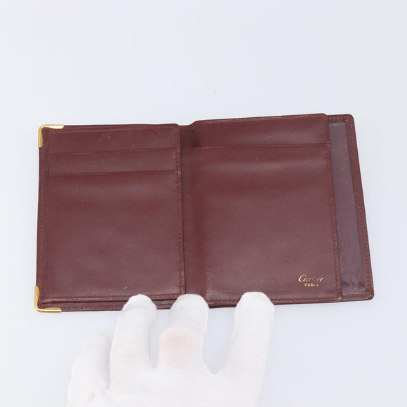 CARTIER Must Line Wallet Leather 4 Set Bordeaux Gold Auth 196752
