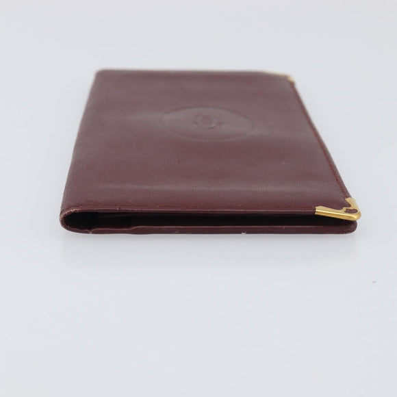 CARTIER Must Line Wallet Leather 4 Set Bordeaux Gold Auth 196752