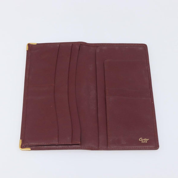 CARTIER Must Line Wallet Leather 4 Set Bordeaux Gold Auth 196752