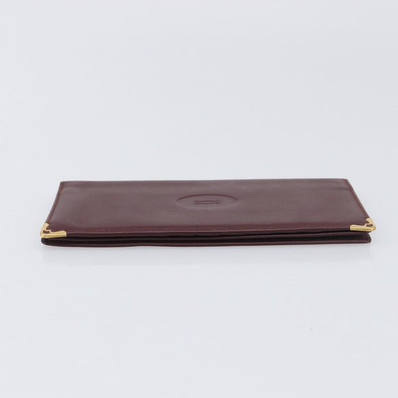 CARTIER Must Line Wallet Leather 4 Set Bordeaux Gold Auth 196752