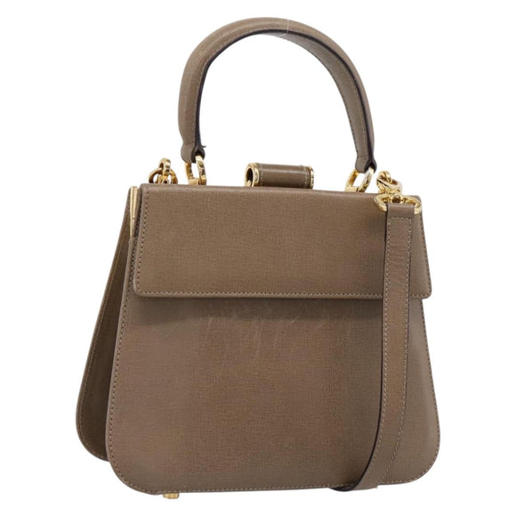 Salvatore Ferragamo Gancini Hand Bag Leather 2way Beige Gold Auth 196761