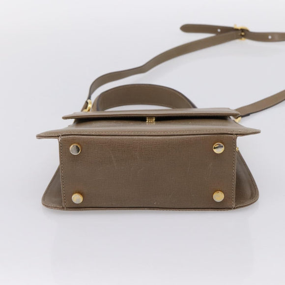 Salvatore Ferragamo Gancini Hand Bag Leather 2way Beige Gold Auth 196761
