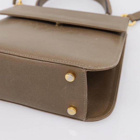 Salvatore Ferragamo Gancini Hand Bag Leather 2way Beige Gold Auth 196761