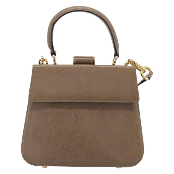 Salvatore Ferragamo Gancini Hand Bag Leather 2way Beige Gold Auth 196761