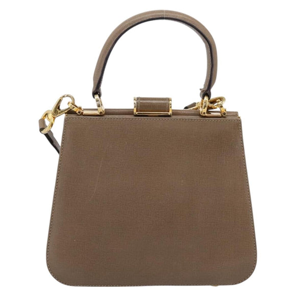 Salvatore Ferragamo Gancini Hand Bag Leather 2way Beige Gold Auth 196761