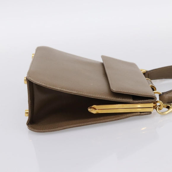 Salvatore Ferragamo Gancini Hand Bag Leather 2way Beige Gold Auth 196761