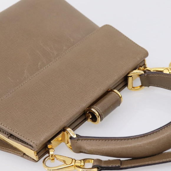 Salvatore Ferragamo Gancini Hand Bag Leather 2way Beige Gold Auth 196761