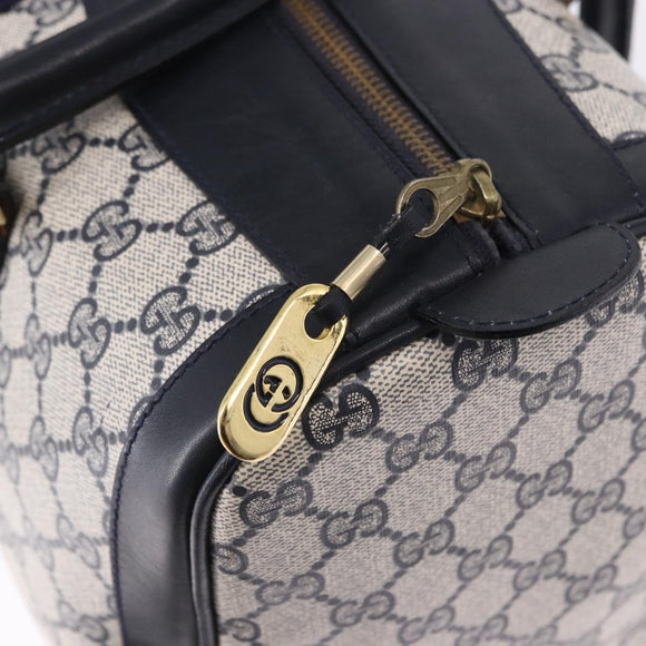 GUCCI GG Supreme Sherry Line Boston Bag PVC Navy Gold Auth 196762A