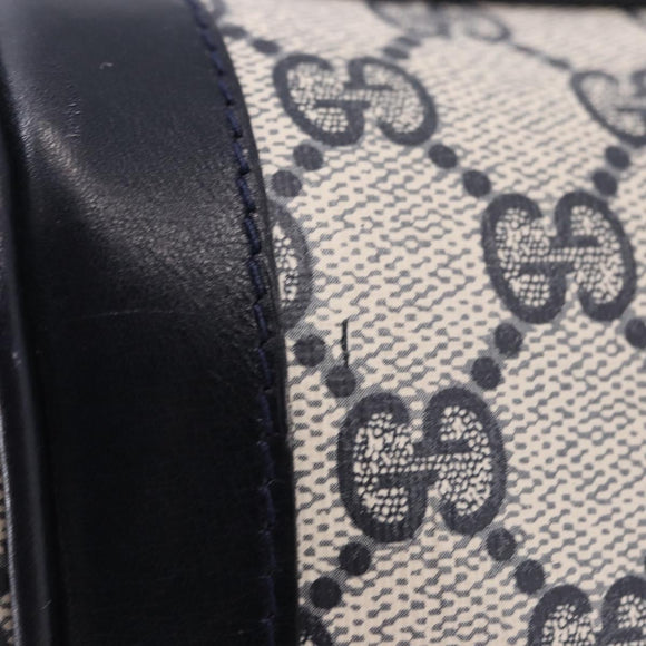 GUCCI GG Supreme Sherry Line Boston Bag PVC Navy Gold Auth 196762A