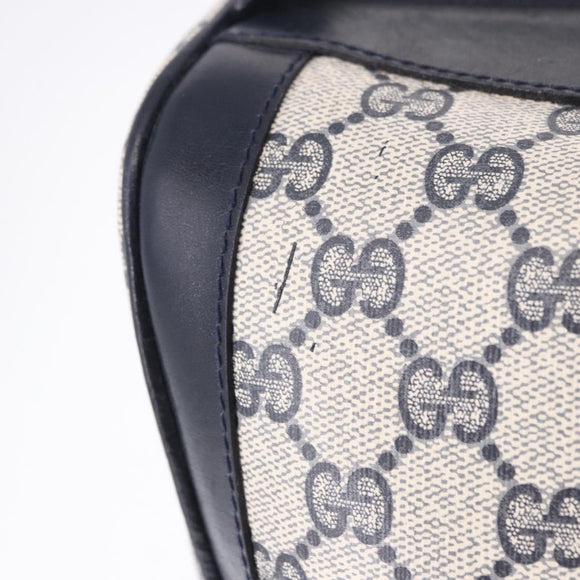 GUCCI GG Supreme Sherry Line Boston Bag PVC Navy Gold Auth 196762A