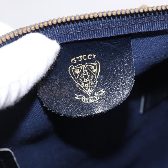 GUCCI GG Supreme Sherry Line Boston Bag PVC Navy Gold Auth 196762A
