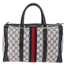 GUCCI GG Supreme Sherry Line Boston Bag PVC Navy Gold Auth 196762A-3