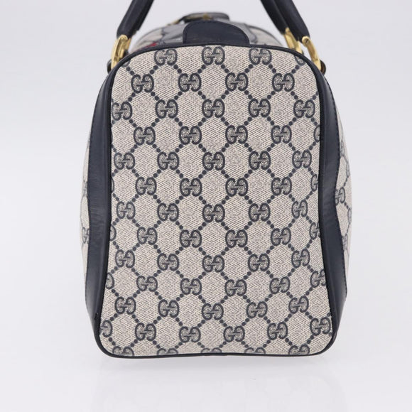 GUCCI GG Supreme Sherry Line Boston Bag PVC Navy Gold Auth 196762A