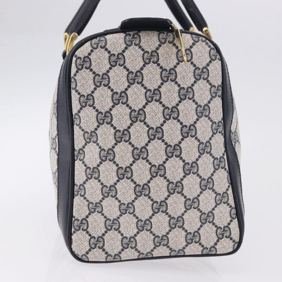GUCCI GG Supreme Sherry Line Boston Bag PVC Navy Gold Auth 196762A