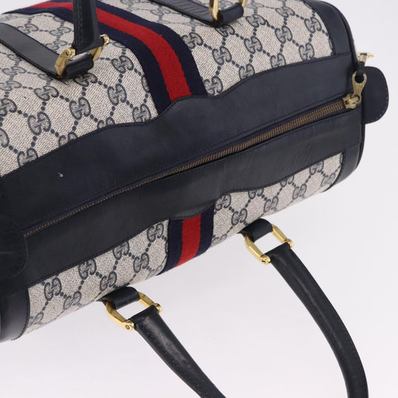 GUCCI GG Supreme Sherry Line Boston Bag PVC Navy Gold Auth 196762A