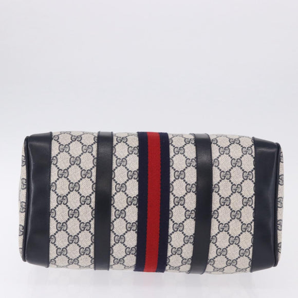 GUCCI GG Supreme Sherry Line Boston Bag PVC Navy Gold Auth 196762A
