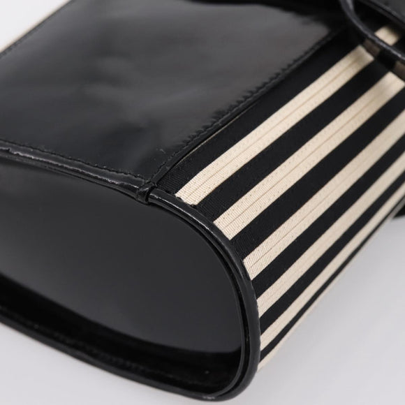 Salvatore Ferragamo Gancini Hand Bag Patent leather 2way Black Gold Auth 196764