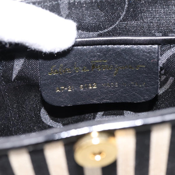 Salvatore Ferragamo Gancini Hand Bag Patent leather 2way Black Gold Auth 196764