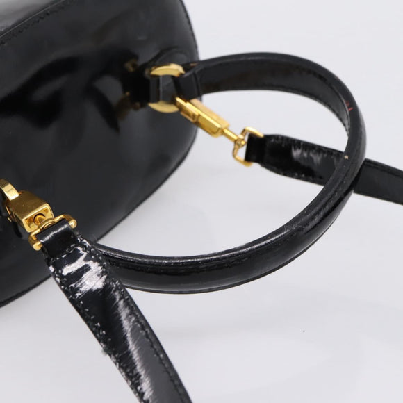 Salvatore Ferragamo Gancini Hand Bag Patent leather 2way Black Gold Auth 196764