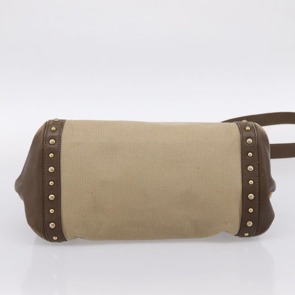 Salvatore Ferragamo Gancini Hand Bag Canvas 2way Beige Gold Auth 196765