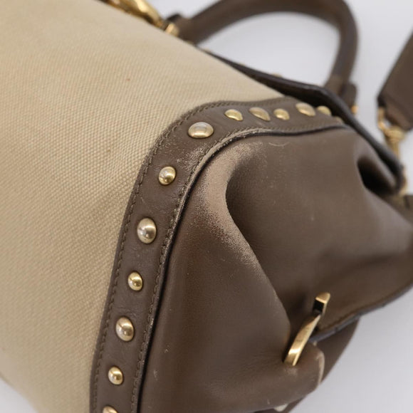 Salvatore Ferragamo Gancini Hand Bag Canvas 2way Beige Gold Auth 196765