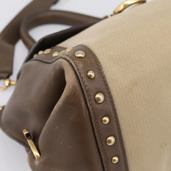 Salvatore Ferragamo Gancini Hand Bag Canvas 2way Beige Gold Auth 196765
