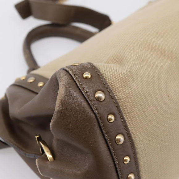 Salvatore Ferragamo Gancini Hand Bag Canvas 2way Beige Gold Auth 196765