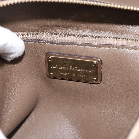 Salvatore Ferragamo Gancini Hand Bag Canvas 2way Beige Gold Auth 196765