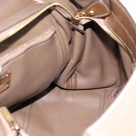 Salvatore Ferragamo Gancini Hand Bag Canvas 2way Beige Gold Auth 196765