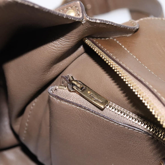 Salvatore Ferragamo Gancini Hand Bag Canvas 2way Beige Gold Auth 196765
